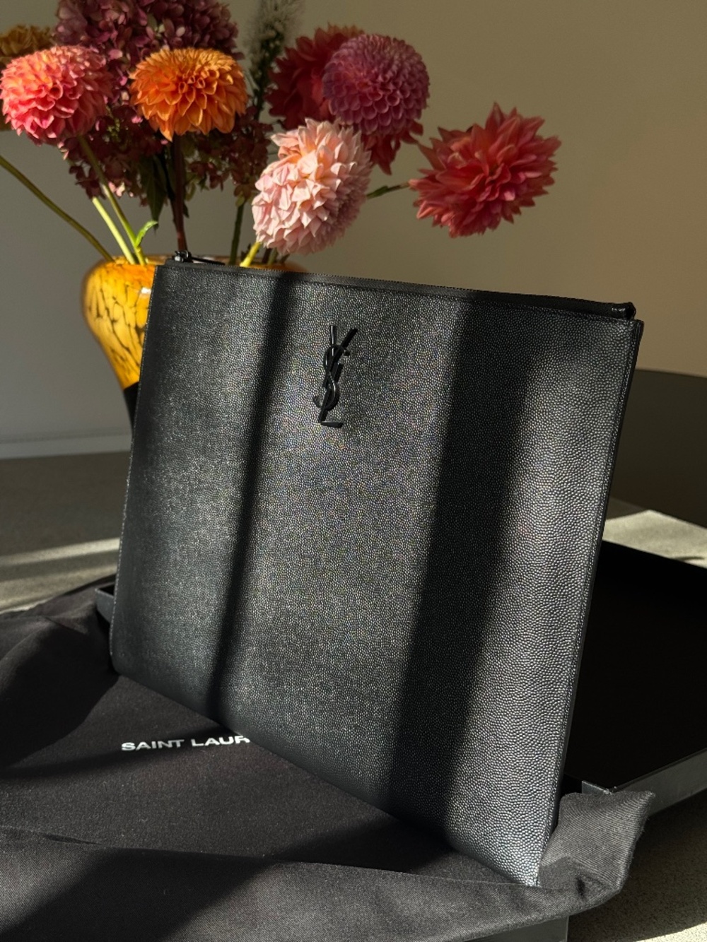 SAINT LAURENT Large Grain de Poudre Zipped Document Holder / Pouch – Black